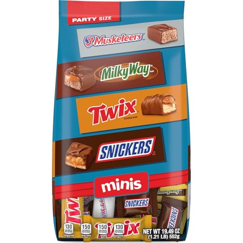 Snickers, Twix, 3Musketeers and MilkyWay Minis Milk Chocolate Candy Bars Bulk Variety Pack, 19.49 oz. 460690