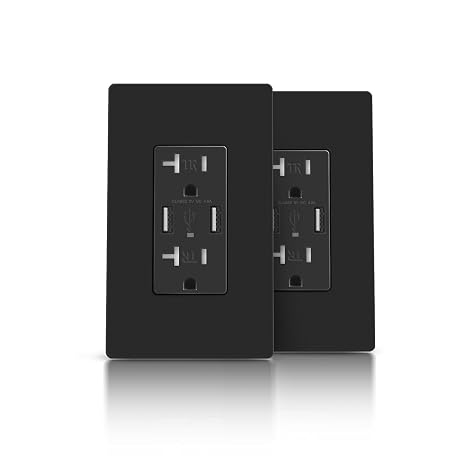 TOPELER 2Pack USB Charger Wall Outlet, 4.8A USB Receptacle with USB-A Ports, 20 Amp Black Duplex Tamper Resistant Receptacle Plug, Screwless Wallplate Included, UL & FCC Listed