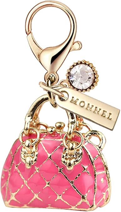 MC196 Big 3D Handbag Lobster Clasp Charm Pendant with Velvet Bag (Pink, 1 piece)