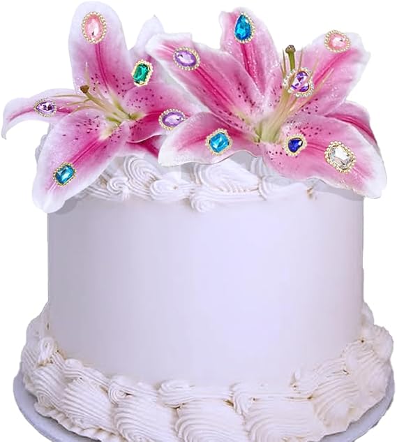Lily Cake Toppers with Gems Large Artificial Lily Cake Decoration