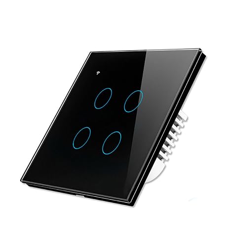 WiFi Smart Light Switch Wall Glass Screen Interruptor Touch Panel Voice Control Wireless Work for Voice Control 4Gang Black