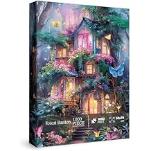 Magical Treehouse Forest Puzzles for Adults 1000 Pieces, Fantasy Plant Flower Jigsaw Puzzle Nature, Butterfly Tree Castle Puzzle