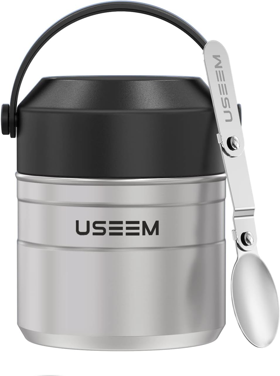 ator unce Vacuum Insulated Food Jar, Stainless Steel Leak Proof Soup Thermal, Cold Hot Food Container with Folding Spoon, Bowl Lid and Silicone Handle for Kids, AdultsSilver Grey