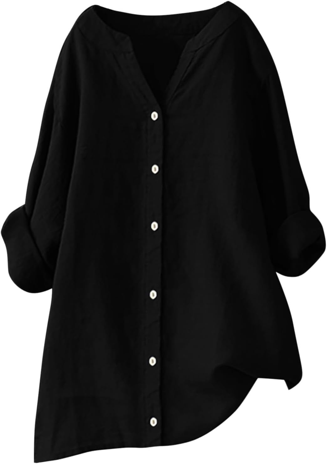 Womens Linen Shirts 2024 Solid Color Medium Sleeve Collar Casual Womens Shirt Womens Shirt Trendy Tops for Women