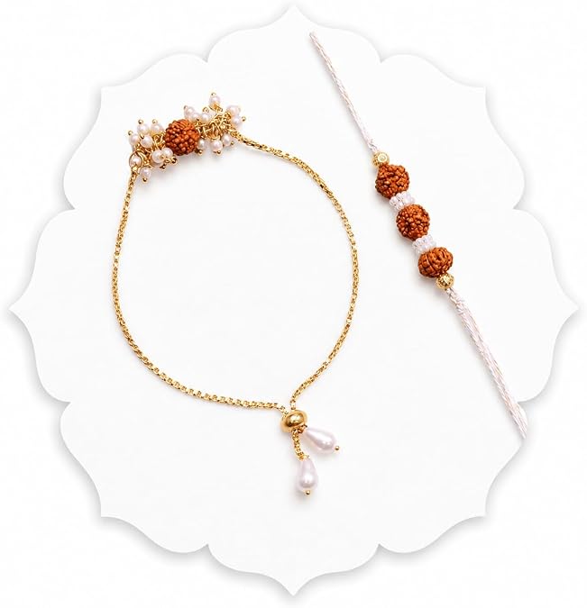 TIED RIBBONS Rakhi for Brother and Bhabhi Set with Rudraksha Beads | Raksha Bandhan Gift Set with Roli, Bhaiya Bhabhi Rakhi Bracelet for Brother, Nephew, Cousin, Sister