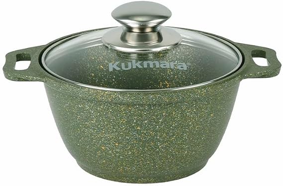 Trendy Style Cast Aluminum Non-Stick Cooking Pot with Glass Lid, Non-Stick Stockpot, Cookware Pot, Stock Pot for Cooking, Soup Pot, Dishwasher safe, Oven Safe, Malachite (1.1 Qt (1 L))