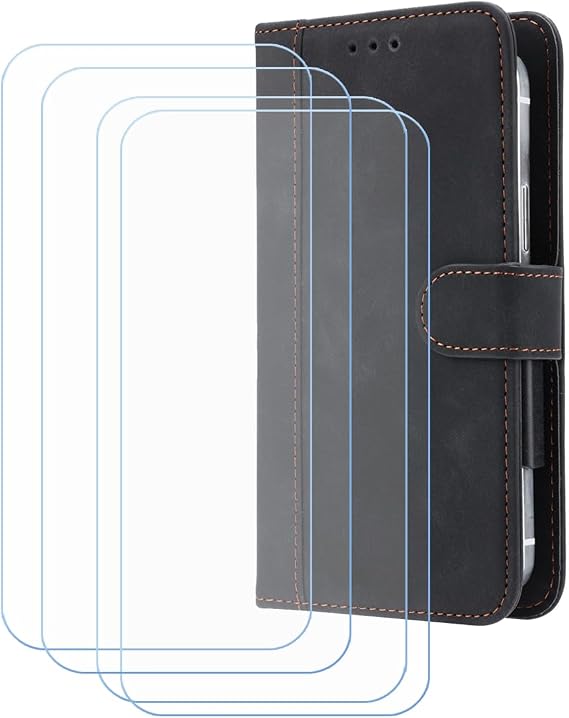 Cover for Nubia Neo 5 GT + 4 HD Film Protector, Screen Protector Tempered Glass - Phone case with[Cash and Card Slots] Wallet Shell for (6,77") - Black-XHDFG