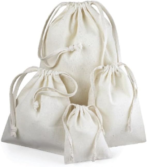 ToteBagFactory Cotton Drawstring Muslin Pouches Drawstring Favor Bags (Pack of 12) (3" x 4")