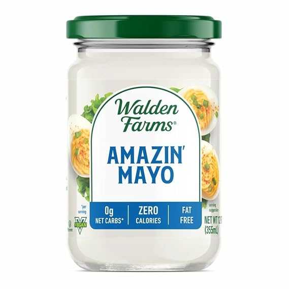 Walden Farms Amazin Mayo Zero Calorie, Sugar Free, Keto & Fat Free Vegan Mayonnaise Alternative for Sandwiches, Salads & Spreads 12 oz Jar