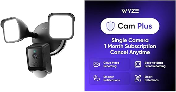 WYZE Floodlight v2 Black Cam Plus Monthly, Covers 1 Camera, Auto-Renews at $2.99/Month,Activation Required, Cancel Anytime