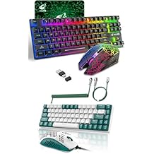 Wireless Membrane Gaming Keyboard and Mouse Black and Wired RGB Mechanical Keyboard and Mouse with Coiled Cable Green/Blue Switch