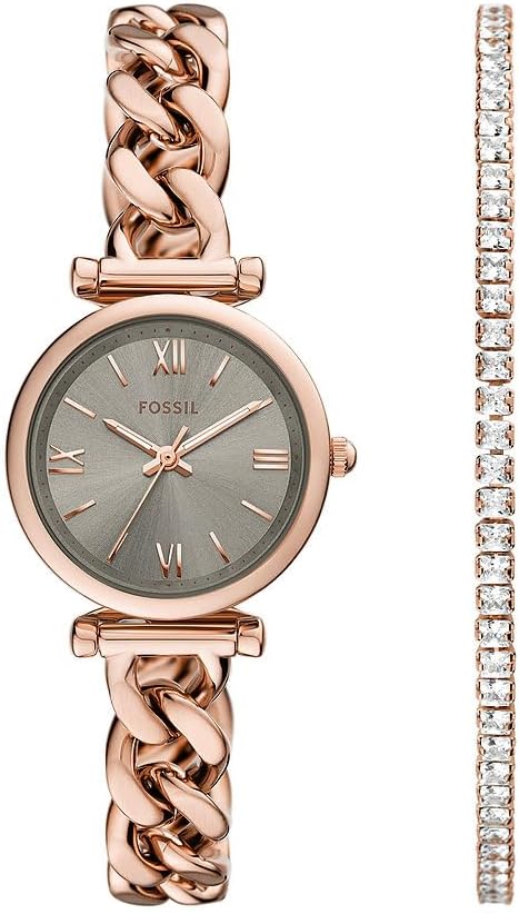 Fossil Carlie Watch for Women, Rose Gold Tone Quartz Three Hand Movement with Stainless Steel Strap