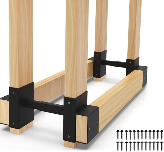 Outdoor Firewood Rack Bracket Kit, 2x4 Firewood Storage Holder with 3 Depth Adjustable, Lumber Storage Rack for Outdoor Indoor Patio, 1 Pair (2x4s not Included)