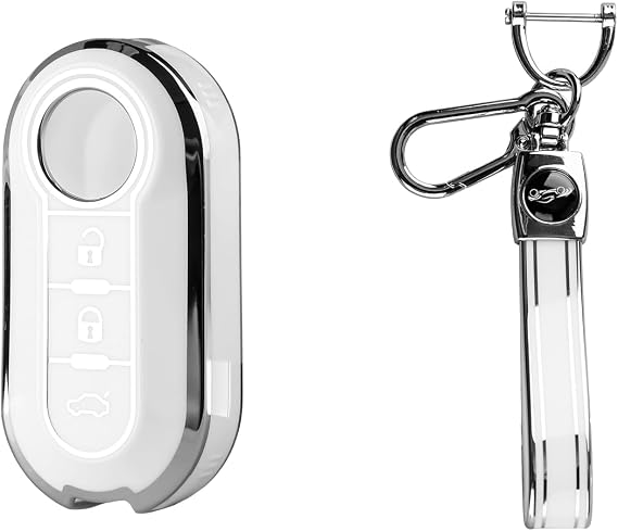 Keys Cover Case,Buttons Flip Key Case Shel,TPU Remote Key Fob Protector for FIAT 500/500X/Panda/Ducato Models(White)