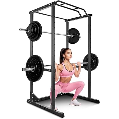 POWKOL Squat Rack Power Cage, 1200lb Capacity, 14-Hole Adjustable Height, Multi Functional Squat Rack for Home Gym With Safety Arms and J-Hooks, for Garage Gym Home Fitness Training
