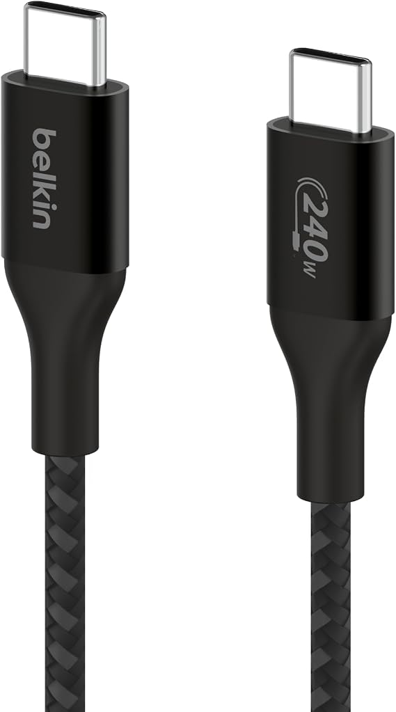 Belkin BoostCharge USB-C - USB-C şarj kablosu, hızlı şarj kablosu, 240 W Power Delivery, USB-IF sertifikalı, iPhone 15, MacBook Pro, Chromebook, Samsung Galaxy, iPad ile uyumlu, 1 m – siyah