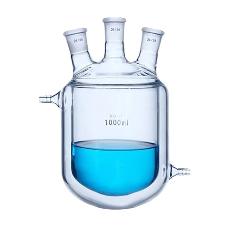 1000ML Three Necks Glass Jacketed Flask Reactor Vessel Double Layer Flask Beaker Round Bottom-24/24/24