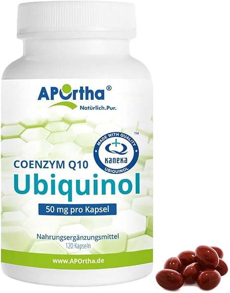 APOrtha Kaneka Ubiquinol Coenzym Q10 50 mg 120 Kapseln Premium CoQ10 hochdosiert 50mg für 2 Monate Hohe Bioverfügbarkeit durch bioaktives Ubiquinol 2-fach Patentierter Rohstoff