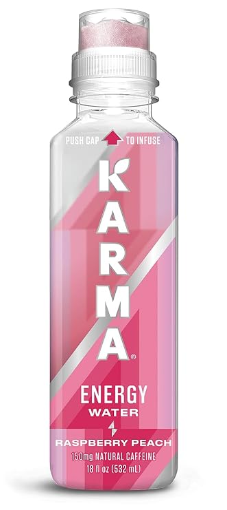 Karma Natural Energy Drink - Raspberry Peach Caffeinated Water - Clean Focus & Energy Boost