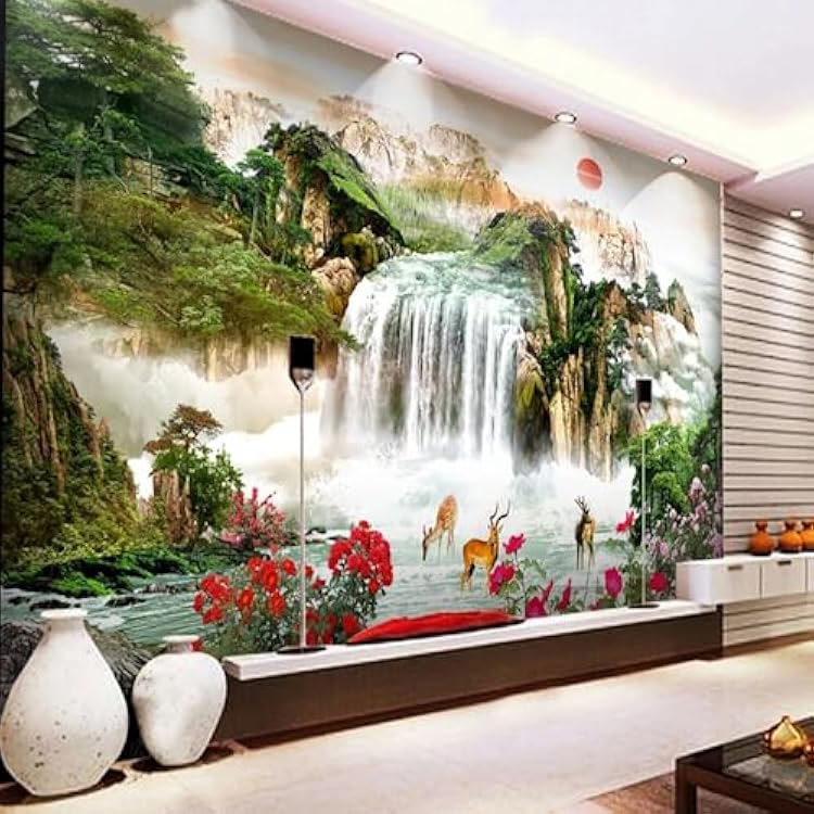 Chinese Landscape Painting Wall Mural Wallpaper for Bedroom Living Room, Waterfall Photo Wallpaper 3D Wallpaper Mural Peel and Stick 144 x 100