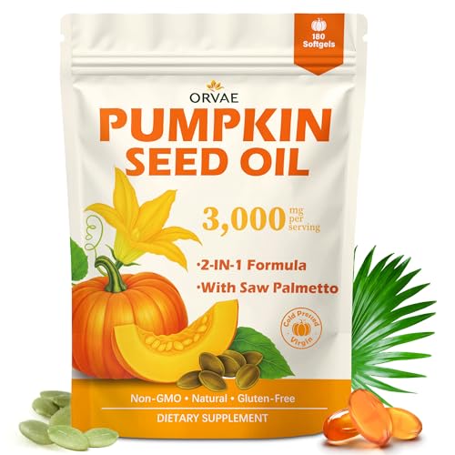Pumpkin Seed Oil 3000mg with Saw Palmetto Softgels | Cold Pressed Virgin Oil for Hair Growth & Prostate Health | Supports Urinary & Bladder Function, Non-GMO