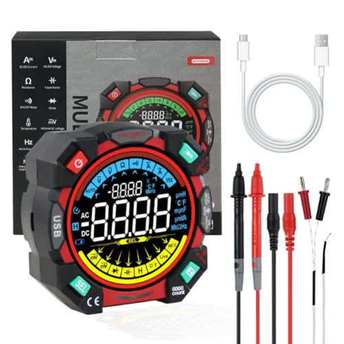 Portable Digital Multimeter Tester 6000 Counts VA Display Auto-Ranging Multifunction Voltage Current Meter Measures ACDC VoltCurrent, Resistance, Capacitance, Temperature,Live Wire Detector