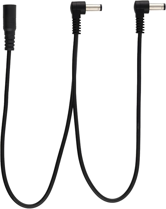 kenable Guitar Pedal Daisy Chain Cable 2 Way Power Splitter 5.5x2.1mm Right Angle 9V DC Centre Negative 30cm Black