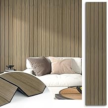 Vintage Brown Wood Slat Wall Panel Peel and Stick Acoustic Wall Panels for Bedroom Soundproof 3D Textured Wood Grain Slat Wallpaper Removable Foam Paneling for Living Room Ceiling 23.6"x118"
