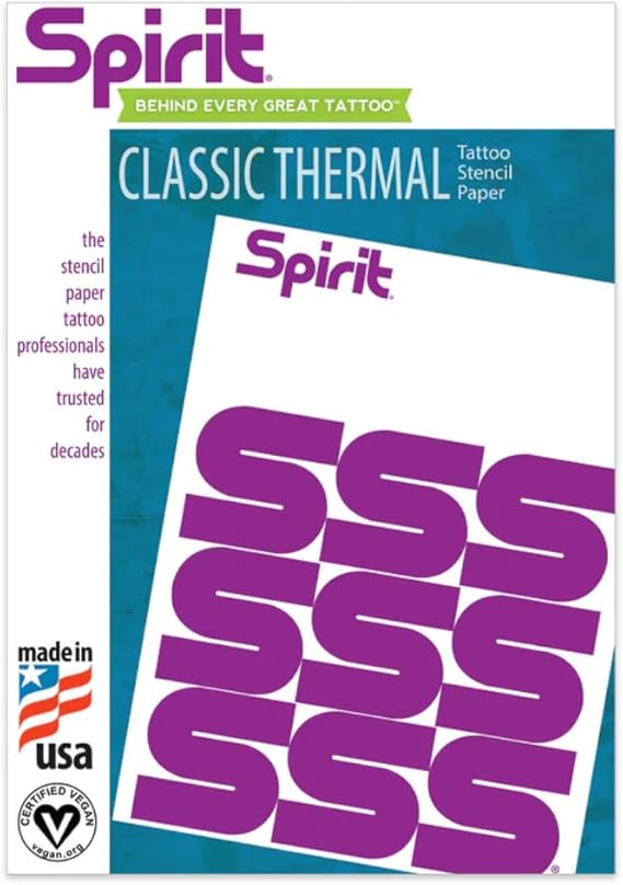 Spirit Classic Thermal Tattoo Transfer Paper 8.5" X 11" - 100 Sheets, Tattooing Stencil Paper, Proudly made in the USA