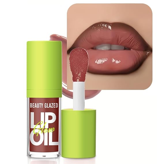 Beauty Glazed Big Brush Head Lip Oil, Ultra-Hydrating & Nourishing, Smooth Glossy Finish Glow Shiny and Vegan Tinted Gloss, Non-Sticky Formula (107# HUGGING, 1) 0.14 Fl Oz
