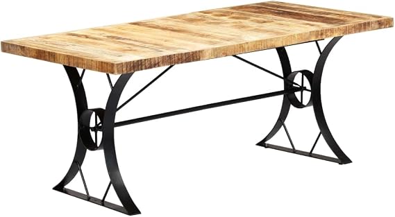 Solid Mango Wood Dining Table - Kitchen Dinner Mesa, Small Farmhouse, Black Dinning, Brown Modern, Wooden, Rectangular 70.9 x 35.4 Inch