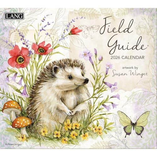 Lang Field Guide 2026 Wall Calendar 13.4 12, 12-Month Calendar with Stapled Binding, Linen-Embossed Art by Susan Winget, Garden Wildlife Illustrations