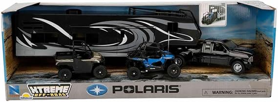 New Ray Toys NewRay Replica Dodge Ram Dually Truck with Toy Hauler and Polaris UTV Set, Detailed Die-Cast Toy Vehicle, Collectible Playset