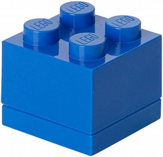 Room Copenhagen LEGO Mini Box 4 Knobs Blue - Versatile Small Storage Box for Snacks, Jewellery, Hair Accessories, Souvenirs & More - Dishwasher Safe, 46 x 46 x 43 mm