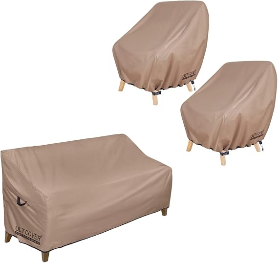 ULTCOVER Waterproof Patio Chair Cover 2 Pack Fits Up to 28W x 30D x 32H inches Bundle with Heavy Duty Patio Bench Cover 58W x 28D x 35H inches