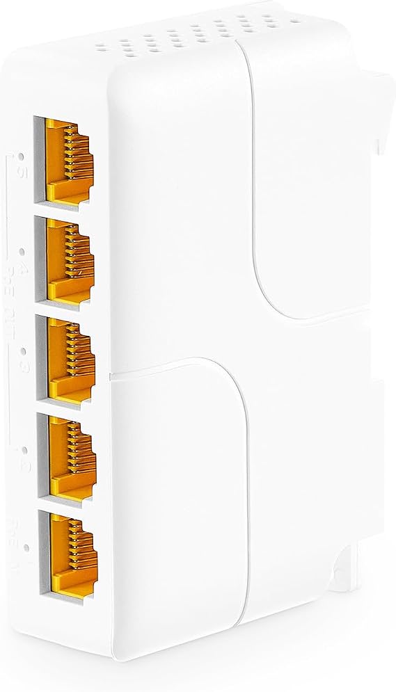 MokerLink 5 Port Gigabit PoE Extender, IEEE 802.3 af/at/bt 90W PoE Repeater, 10/100/1000Mbps, 1 PoE in 4 PoE Out, Wall & Din Rail Mount POE Passthrough Switch