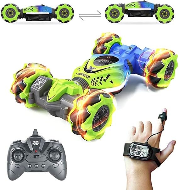 Gesture Sensor RC Stunt Car 30 mins Playing Time Double Sided Rotating Offroad Remote Control Car Twisting Vehicle with Light Music Mini Deformation Toy Cars for Kids Boys (Aluminium Cover)