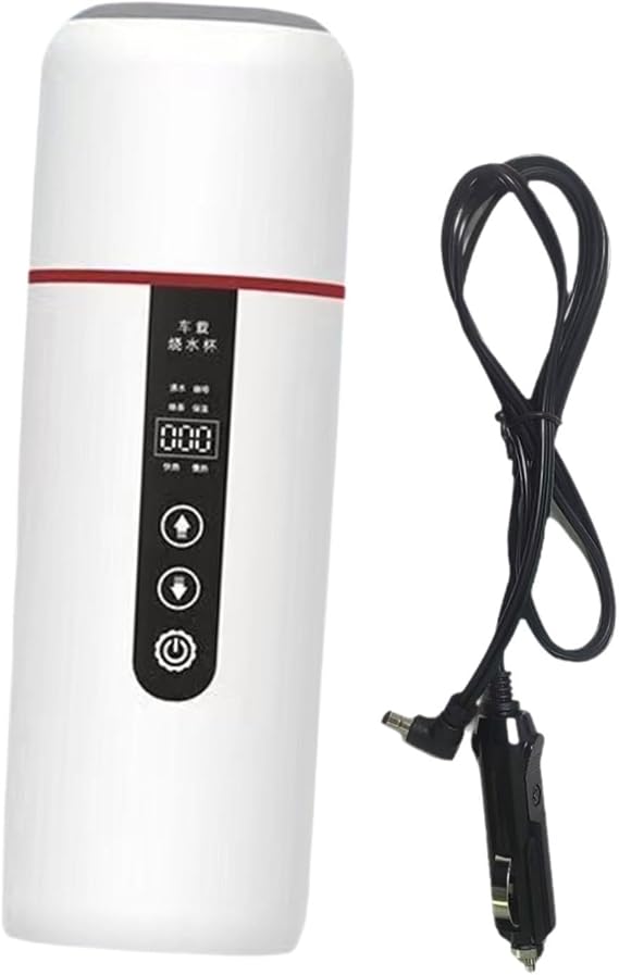 KLKCMS 12V 24V Car Kettle Boiler Smart Heating Car Cup Insulated Cup Travel Coffee Mug for Milk, White