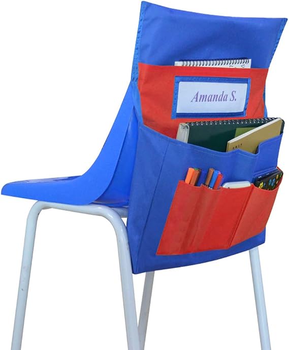 Eamay Chairback Buddy Pockets Chart, Kids School Supplies, Seat Storage Organizer for Classroom Chairs (Blue and Red)