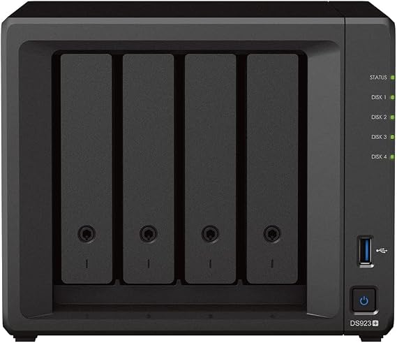 Synology DS923+ 4-Bay Diskstation NAS (AMD RyzenTM 4 Threads R1600 Dual-Core 4GB Ram 2xRJ-45 1GbE LAN-Port) 16TB Bundle with 4X 4TB WD Red Plus
