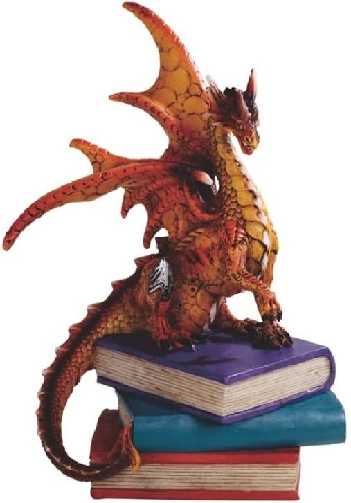 ICE ARMOR 6 H RedOrange Volcano Dragon Standing on Pile of Books Statue Fantasy Decoration Figurine