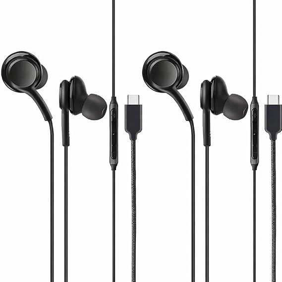 2 Pack USB C Earphones for Samsung Galaxy S26/S26+/S26 Ultra/S25/S25 Plus/S25 Ultra/S25 Edge, Type C Wired Earbuds with Volume Control, HiFi Stereo Sound & Deep Bass, In-Ear Digital Headphones (BLACK)