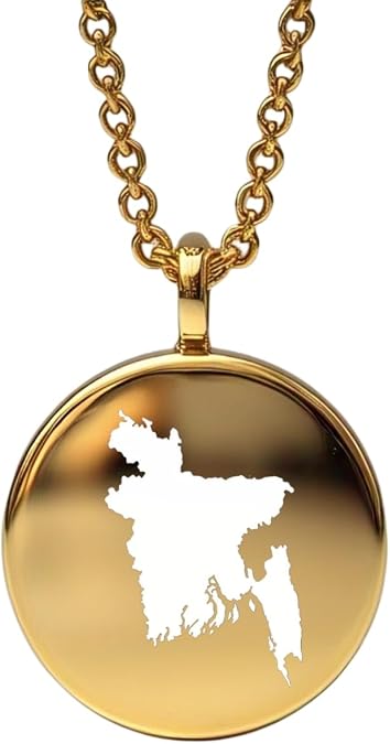 24 mm Round Shape 1.5mm Thick 14k Gold Plated Sterling Silver Bangladesh Map Pendant |YU_MAP_630
