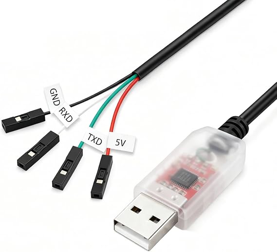 CP2102 USB to TTL Serial Adapter Cable, USB 2.0 to UART Converter 4 Pin (TXD RXD GND 5V), 3ft/95cm Long, 3.3V TTL Signal for Arduino, Raspberry Pi, ESP8266, ESP32 (1pcs)
