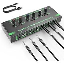 HOSONGIN 6 Channels Headphone Amplifier with Independent Volume Control, Compact Mini Earphone Splitter, Stereo/Mono Switch, Compatible with 1/4" & 1/8" TS/TRS for Studio & Stage