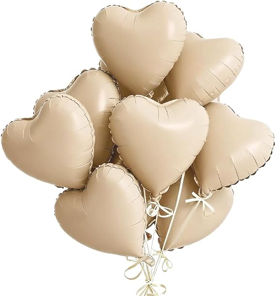 KALOR Beige Heart Balloons, 12Pcs 18 Inch Beige Heart Foil Shaped Balloons for Valentines Day, Wedding, Bridal Shower and Birthday Party Decorations