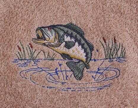 Bath Towel Set with Embroidered Jumping Bass