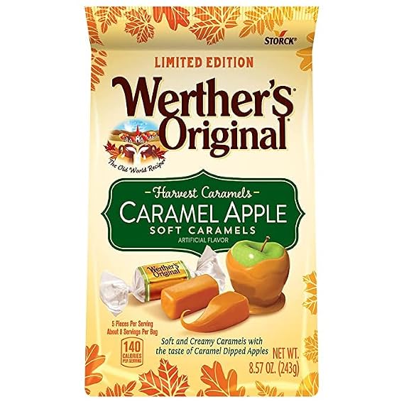 Werther's Original Caramel Apple Soft Harvest Caramels - Individually Wrapped Soft & Chewy Candy Pieces, Sweets for Parties or Holidays - 8.57 oz Bag (Pack of 1)