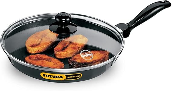 Hawkins Futura 24 cm Frying Pan, Non Stick Fry Pan with Glass Lid, Frypan, Black (NF24G)