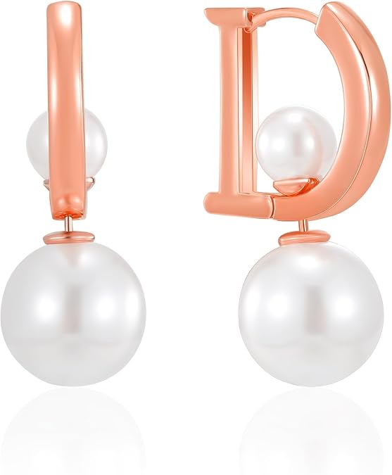 Fashion Letter D Gold Silver Hoop Earrings for Women Pearl Stud Earring, 2-Way Wearing Pearl Earring Studs Luxury D-Shape Huggie Drop Light Jewelry Gifts